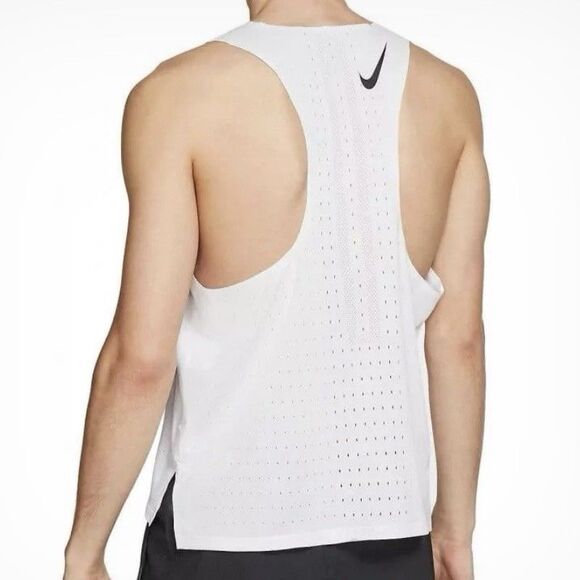 Nike AeroSwift Men’s Size M White Black Running Racing Singlet - Picture 2 of 6